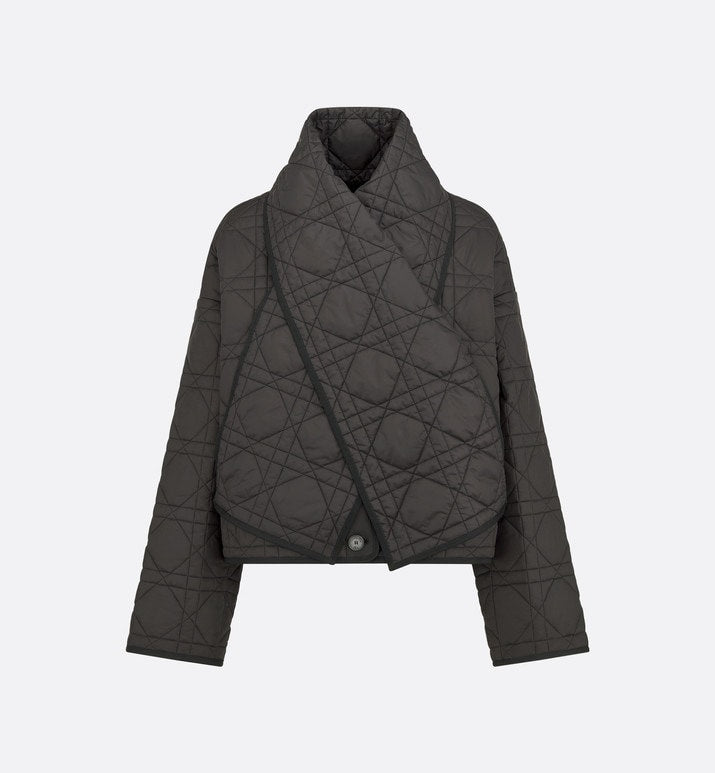 Macrocannage Peacoat with Criss Cross Collar • Black Quilted Technical Taffeta