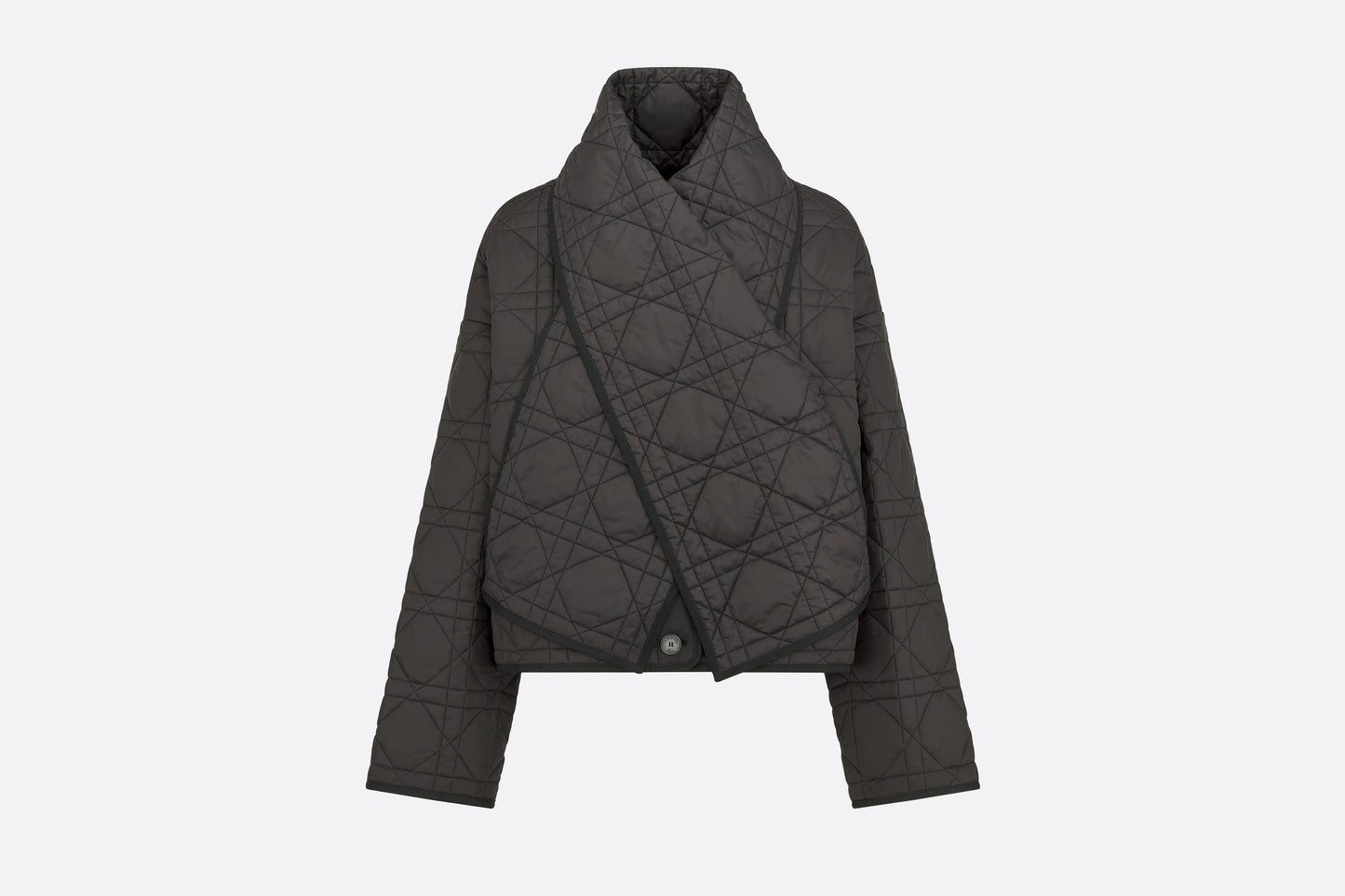 Macrocannage Peacoat with Criss Cross Collar • Black Quilted Technical Taffeta