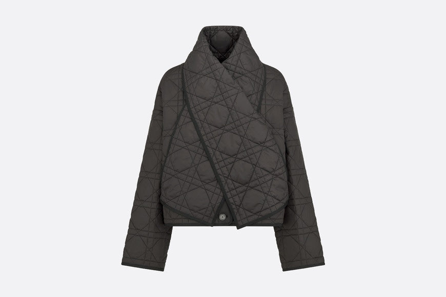 Macrocannage Peacoat with Criss Cross Collar • Black Quilted Technical Taffeta