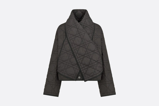 Macrocannage Peacoat with Criss Cross Collar • Black Quilted Technical Taffeta