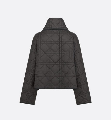 Macrocannage Peacoat with Criss Cross Collar • Black Quilted Technical Taffeta