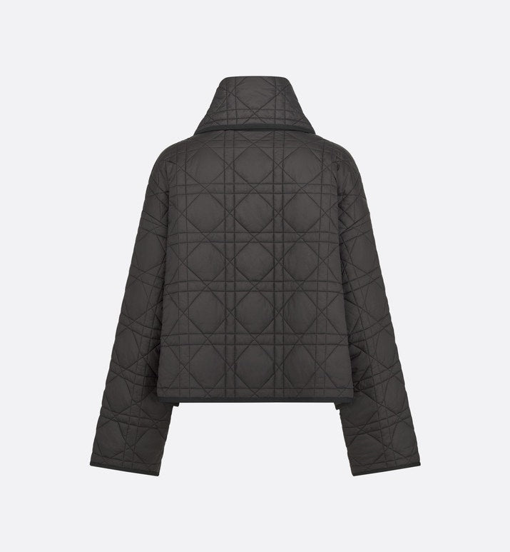 Macrocannage Peacoat with Criss Cross Collar • Black Quilted Technical Taffeta