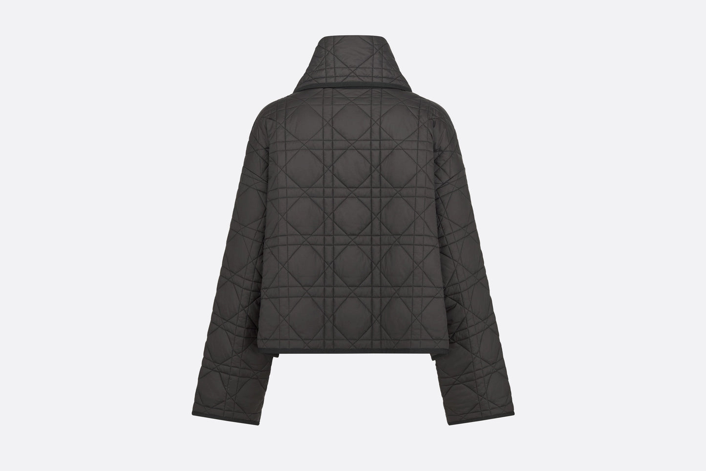 Macrocannage Peacoat with Criss Cross Collar • Black Quilted Technical Taffeta