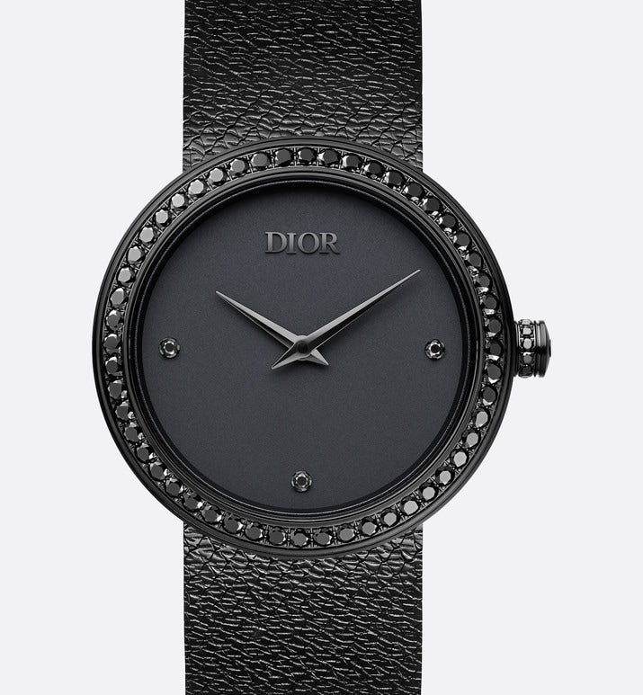 La D de Dior Black Ultramatte • Ø 34 mm, Black Ultramatte Steel and Black Diamonds