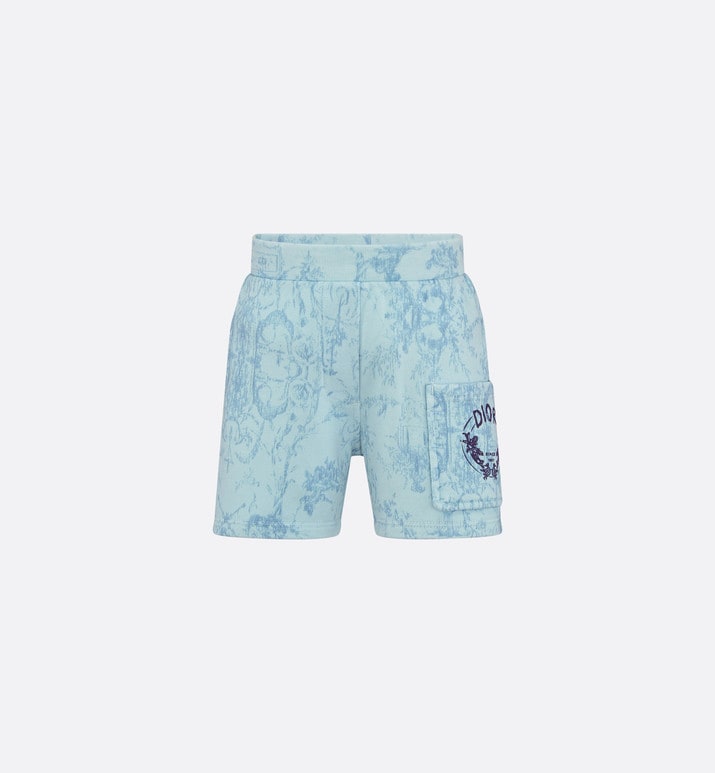 Baby Shorts • Light Blue Cotton Fleece with Faded Toile de Jouy Print