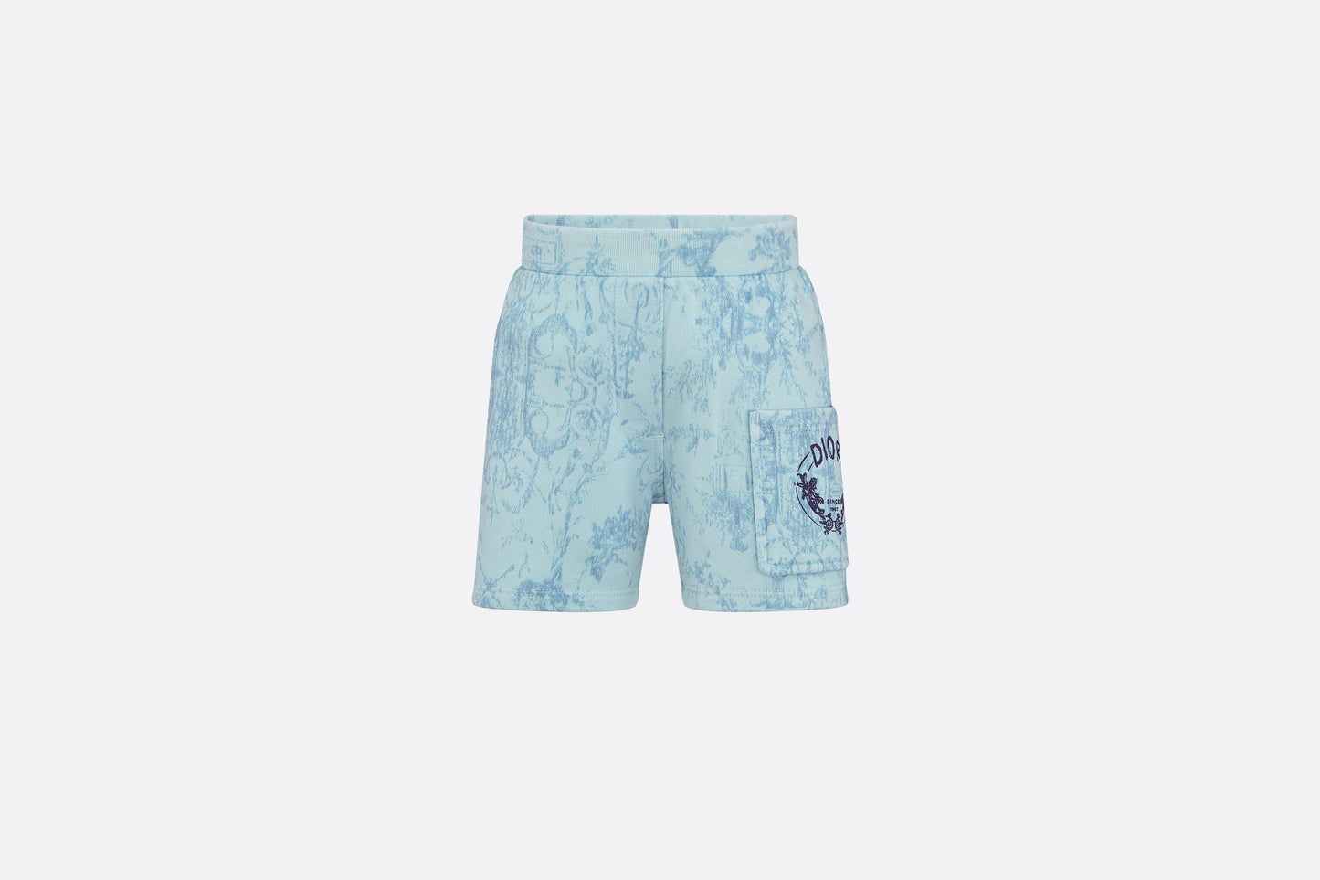 Baby Shorts • Light Blue Cotton Fleece with Faded Toile de Jouy Print