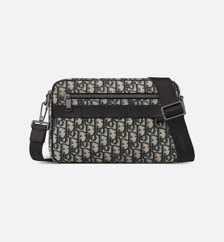 Maxi Safari Bag with Strap • Beige and Black Dior Oblique Jacquard