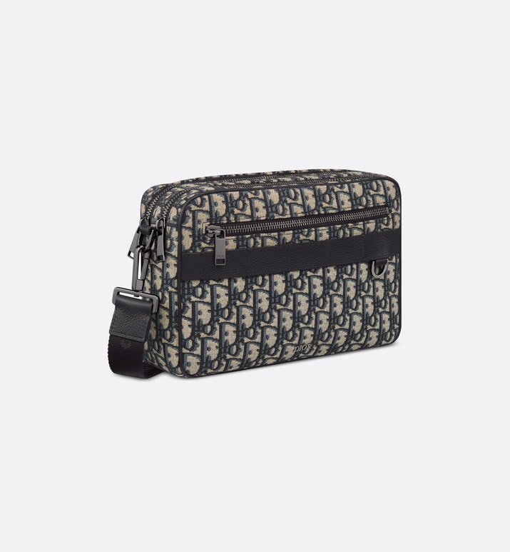 Maxi Safari Bag with Strap • Beige and Black Dior Oblique Jacquard