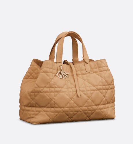 Large Dior Toujours Bag • Medium Tan Macrocannage Calfskin