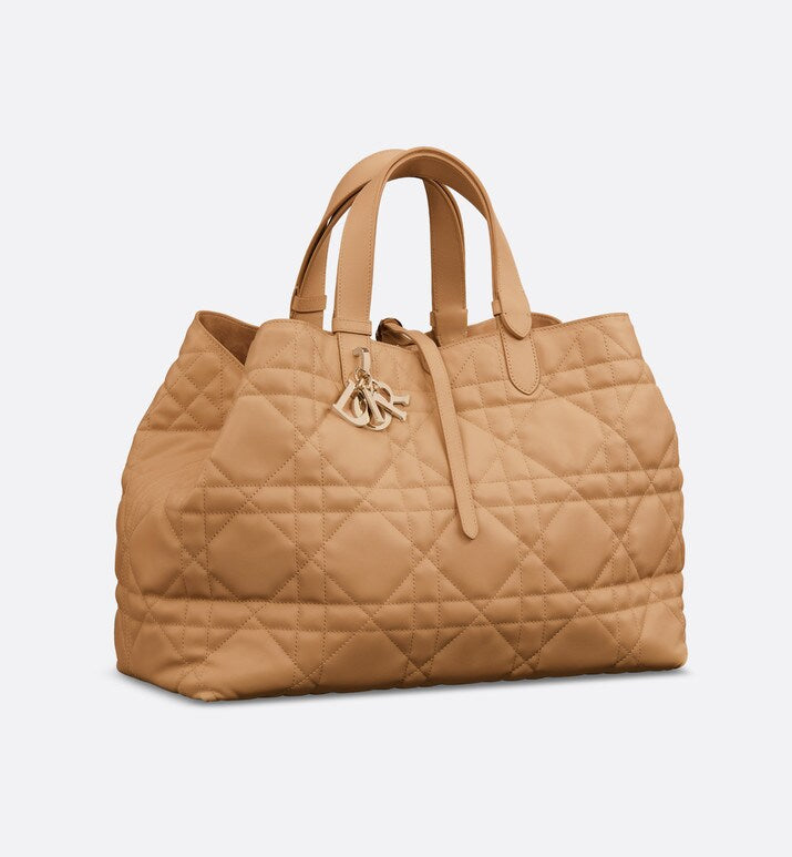 Large Dior Toujours Bag • Medium Tan Macrocannage Calfskin