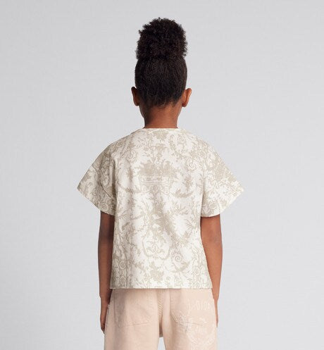 Kid's T-Shirt • Beige Cotton Jersey with White Toile de Jouy Print