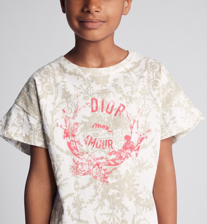 Kid's T-Shirt • Beige Cotton Jersey with White Toile de Jouy Print