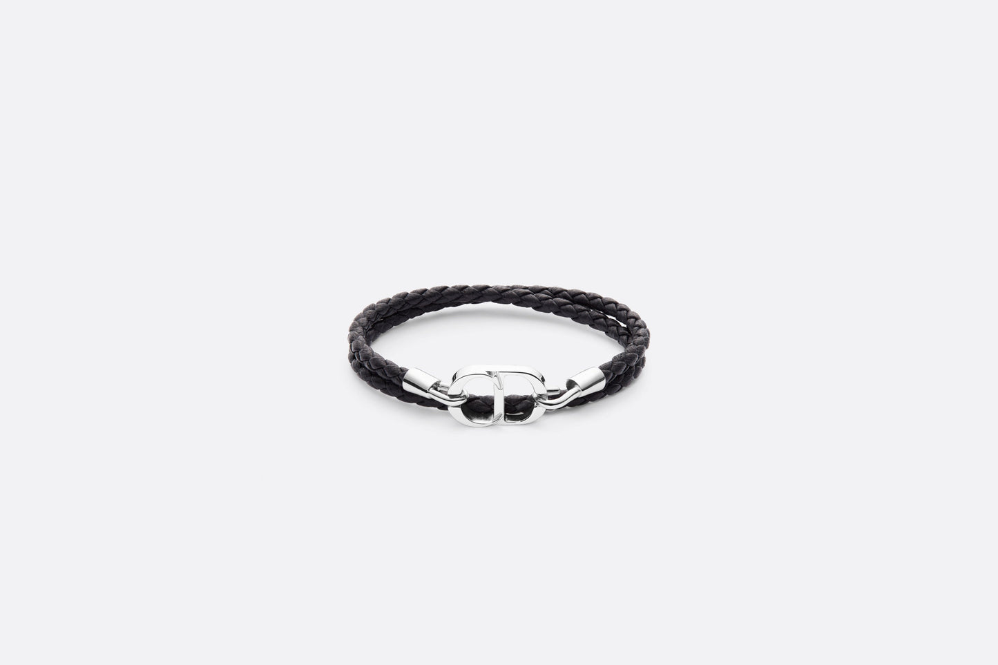 CD Icon Braided Leather Bracelet • Black Calfskin and Silver-Finish Brass