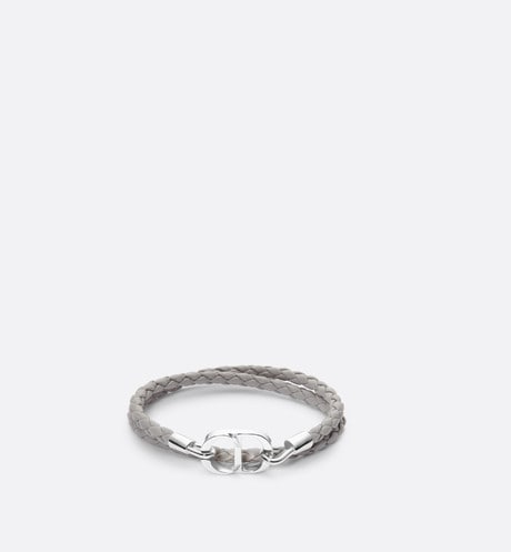 CD Icon Braided Leather Bracelet • Gray Calfskin and Silver-Finish Brass