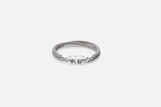 CD Icon Braided Leather Bracelet • Gray Calfskin and Silver-Finish Brass