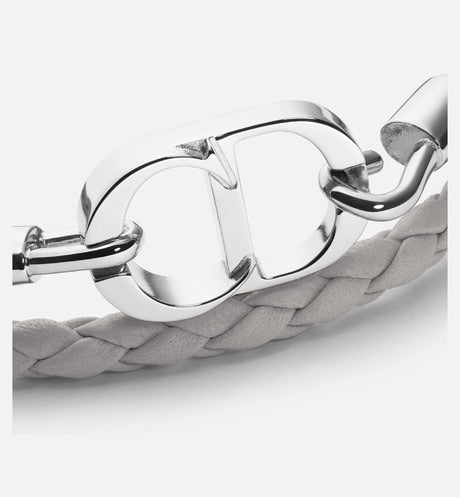 CD Icon Braided Leather Bracelet • Gray Calfskin and Silver-Finish Brass