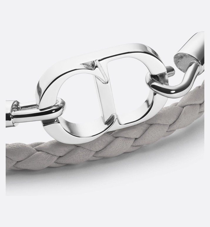 CD Icon Braided Leather Bracelet • Gray Calfskin and Silver-Finish Brass