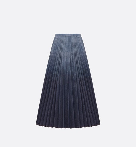 Pleated Mid-Length Skirt • Gradient Blue Cotton Denim