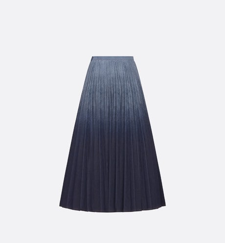 Pleated Mid-Length Skirt • Gradient Blue Cotton Denim