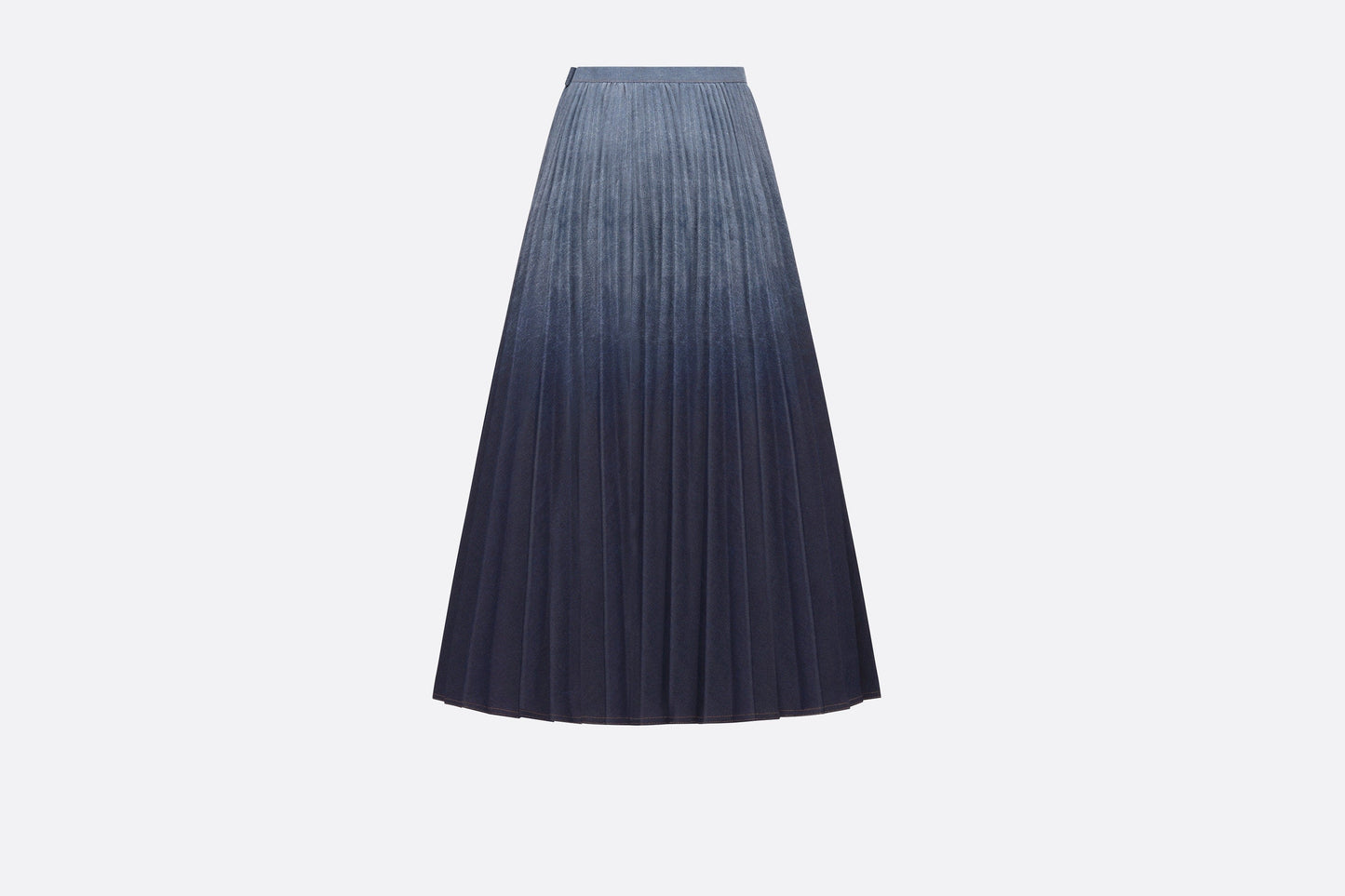 Pleated Mid-Length Skirt • Gradient Blue Cotton Denim