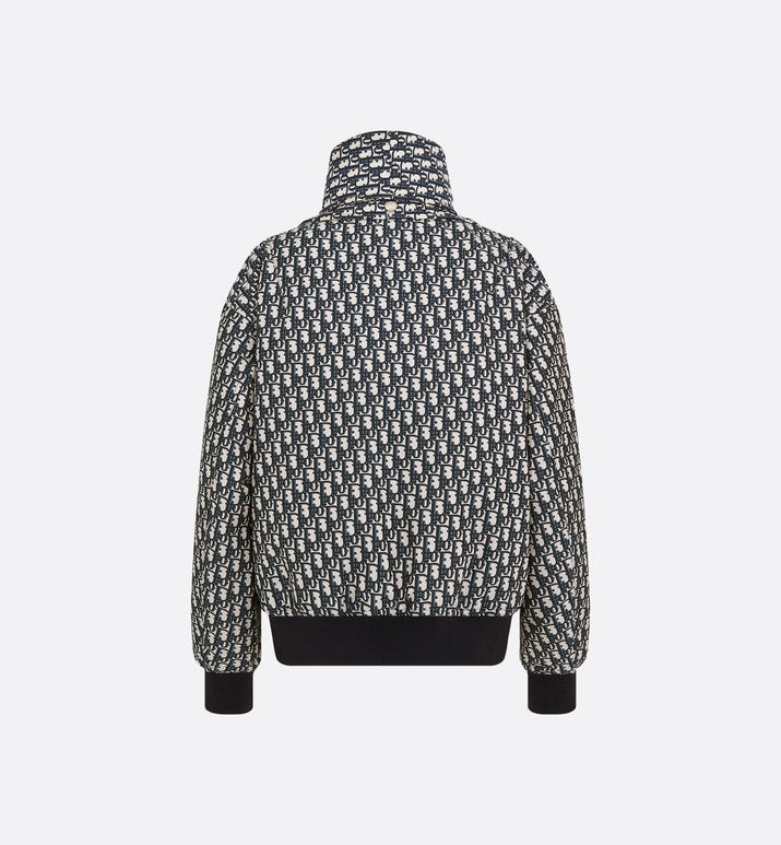 Bomber Jacket with Criss Cross Collar • Blue and Ecru Technical Taffeta Jacquard with Dior Oblique Motif