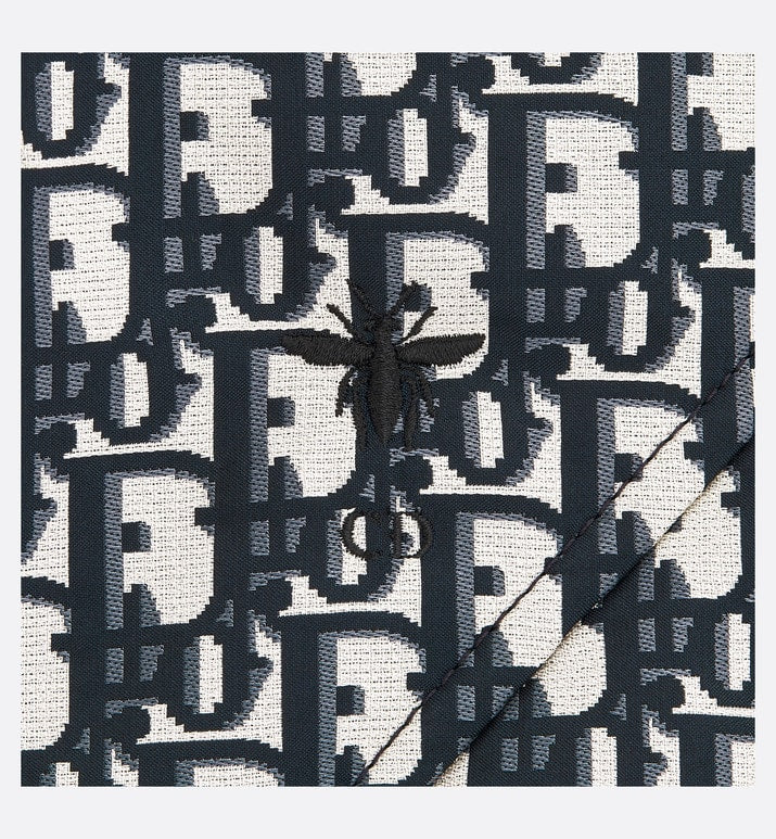 Bomber Jacket with Criss Cross Collar • Blue and Ecru Technical Taffeta Jacquard with Dior Oblique Motif