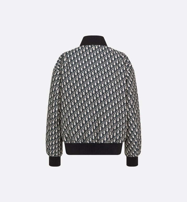 Bomber Jacket with Criss Cross Collar • Blue and Ecru Technical Taffeta Jacquard with Dior Oblique Motif
