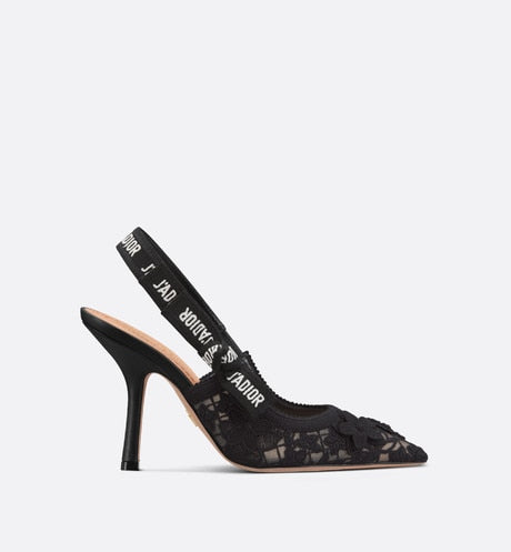 J'Adior Slingback Pump • Transparent Mesh Embroidered with Black 3D Macramé-Effect D-Lace Motif