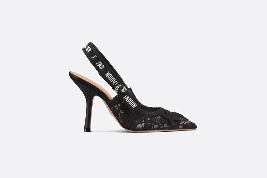 J'Adior Slingback Pump • Transparent Mesh Embroidered with Black 3D Macramé-Effect D-Lace Motif