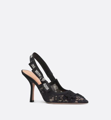 J'Adior Slingback Pump • Transparent Mesh Embroidered with Black 3D Macramé-Effect D-Lace Motif