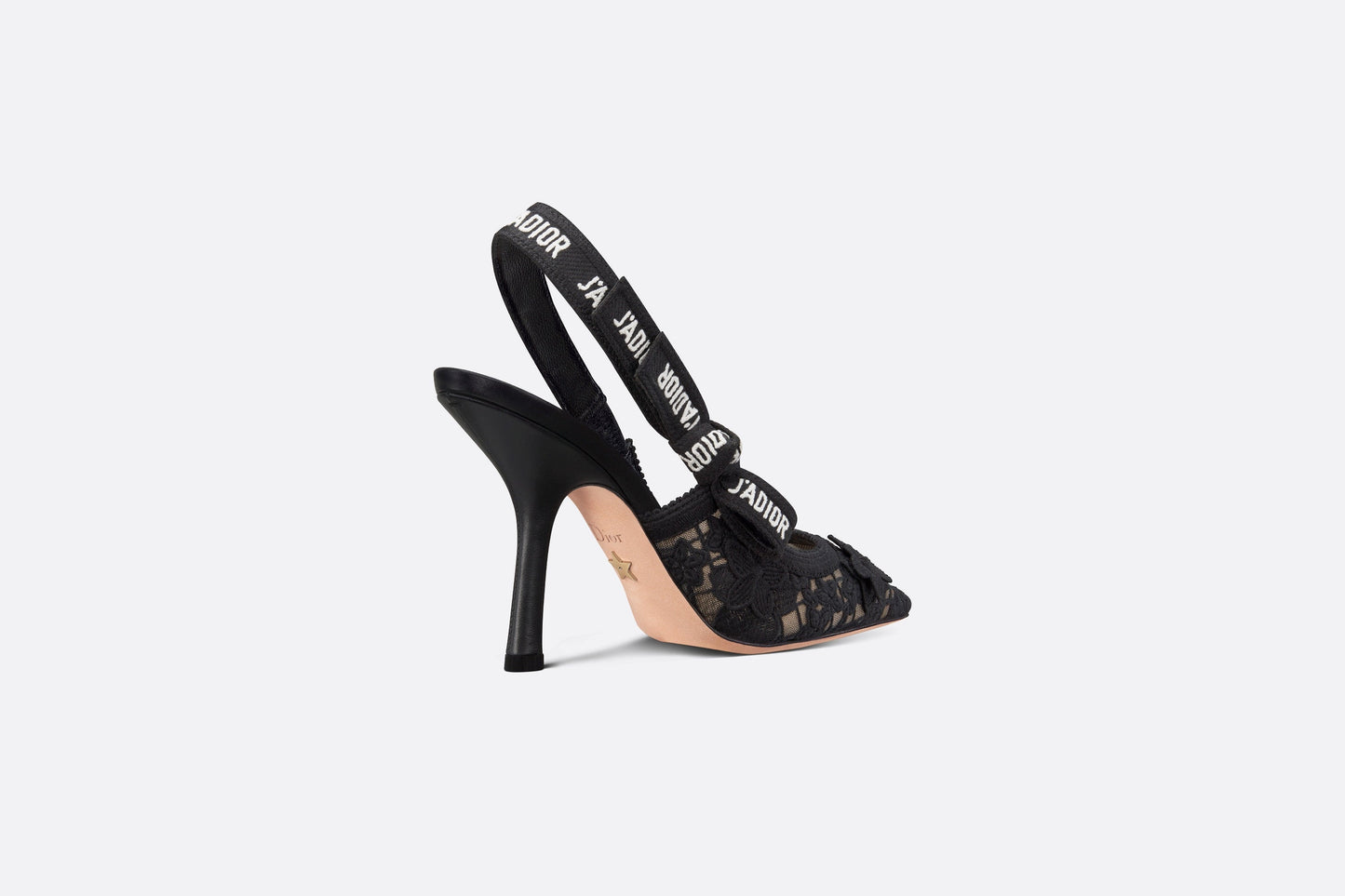 J'Adior Slingback Pump • Transparent Mesh Embroidered with Black 3D Macramé-Effect D-Lace Motif
