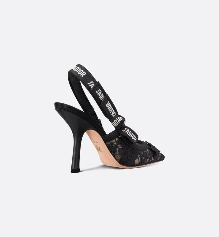 J'Adior Slingback Pump • Transparent Mesh Embroidered with Black 3D Macramé-Effect D-Lace Motif