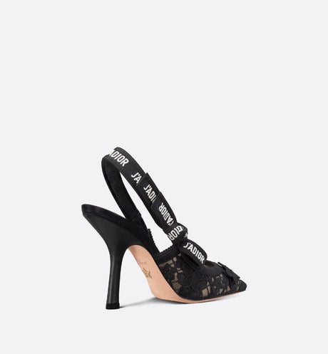 J'Adior Slingback Pump • Transparent Mesh Embroidered with Black 3D Macramé-Effect D-Lace Motif