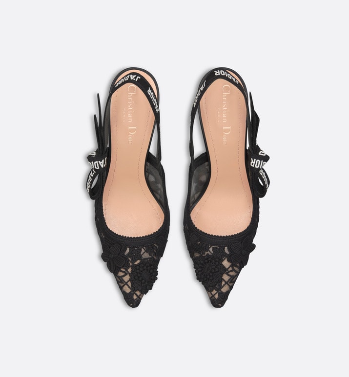 J'Adior Slingback Pump • Transparent Mesh Embroidered with Black 3D Macramé-Effect D-Lace Motif
