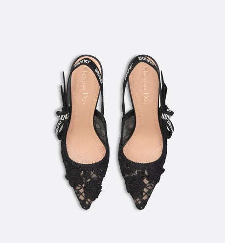 J'Adior Slingback Pump • Transparent Mesh Embroidered with Black 3D Macramé-Effect D-Lace Motif