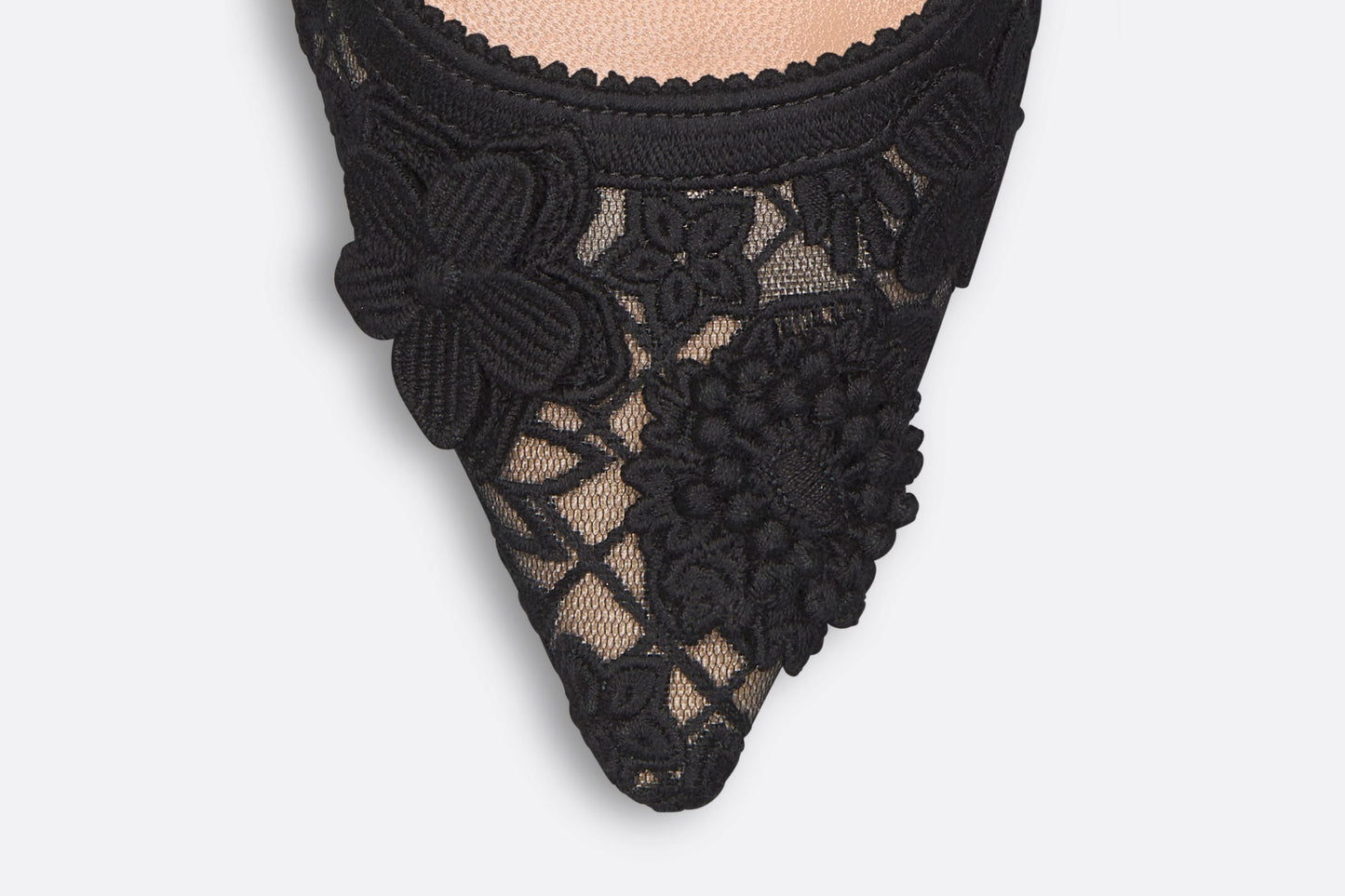 J'Adior Slingback Pump • Transparent Mesh Embroidered with Black 3D Macramé-Effect D-Lace Motif