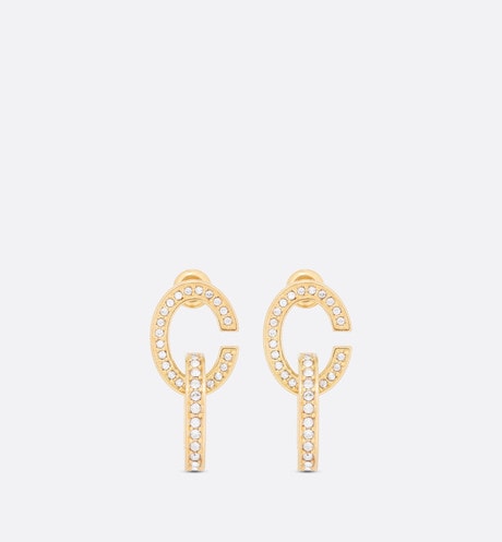CD Lock Earrings • Gold-Finish Metal and Silver-Tone Crystals