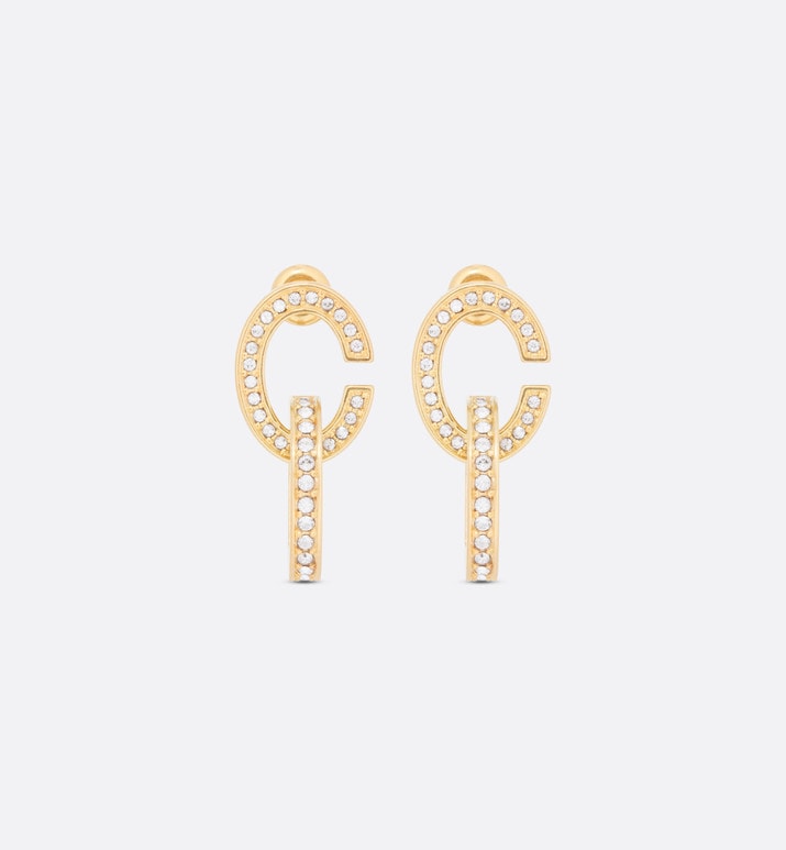CD Lock Earrings • Gold-Finish Metal and Silver-Tone Crystals