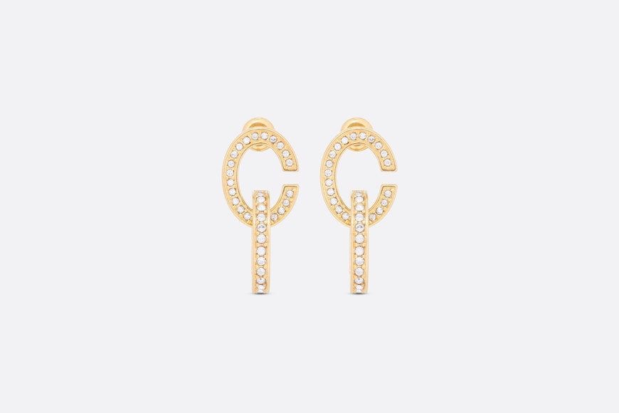 CD Lock Earrings • Gold-Finish Metal and Silver-Tone Crystals