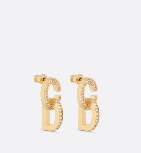 CD Lock Earrings • Gold-Finish Metal and Silver-Tone Crystals