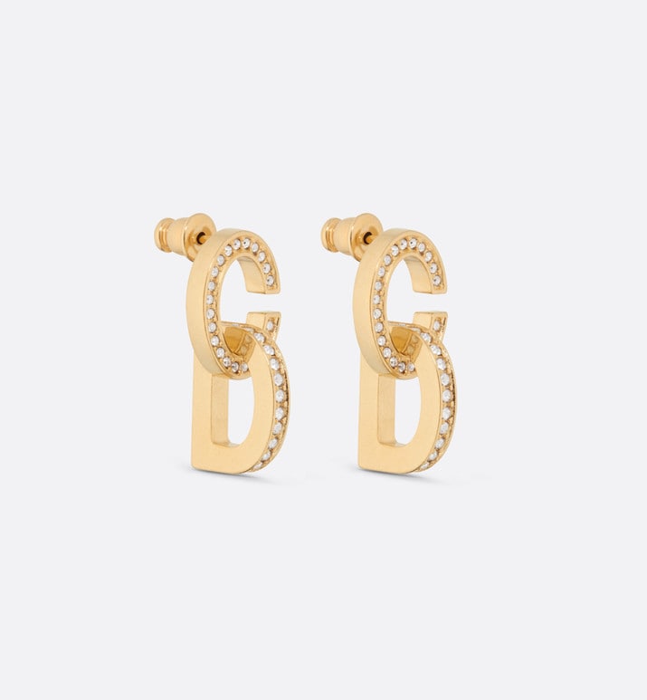 CD Lock Earrings • Gold-Finish Metal and Silver-Tone Crystals