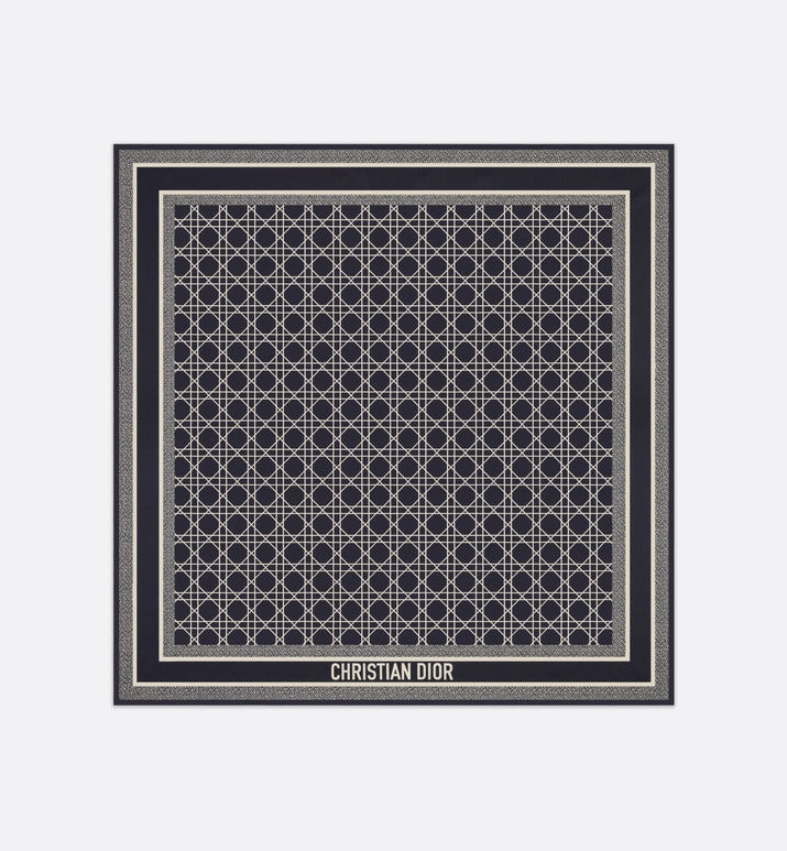 Dior Cannage 90 Square Scarf • Ivory and Navy Blue Silk Twill