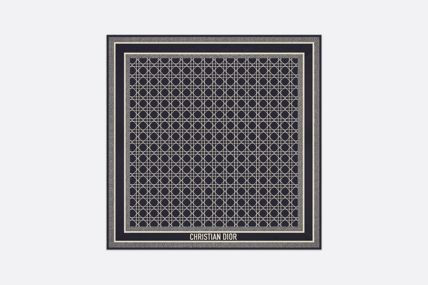 Dior Cannage 90 Square Scarf • Ivory and Navy Blue Silk Twill