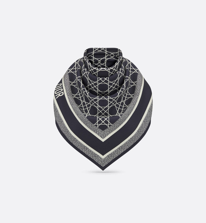 Dior Cannage 90 Square Scarf • Ivory and Navy Blue Silk Twill