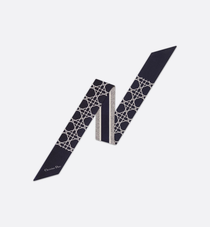 Dior Cannage Mitzah Scarf • Ivory and Navy Blue Silk Twill