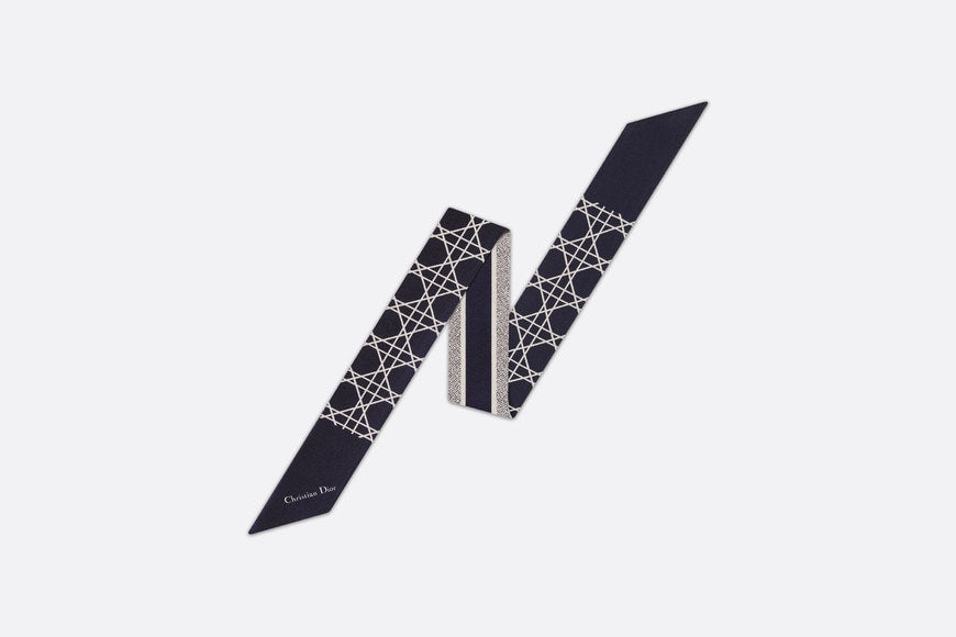Dior Cannage Mitzah Scarf • Ivory and Navy Blue Silk Twill