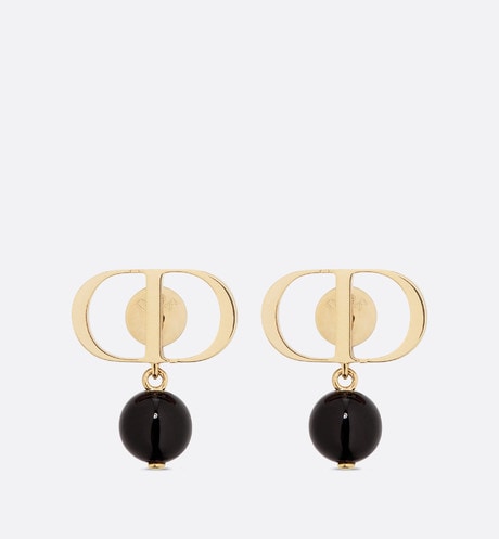 Petit CD Earrings • Gold-Finish Metal and Black Resin Pearls