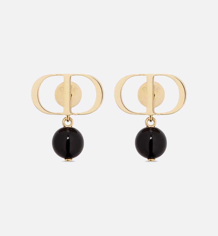 Petit CD Earrings • Gold-Finish Metal and Black Resin Pearls