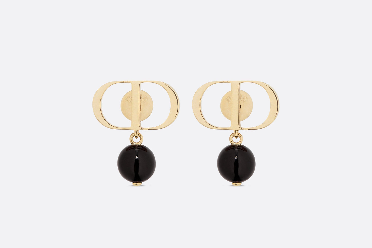 Petit CD Earrings • Gold-Finish Metal and Black Resin Pearls
