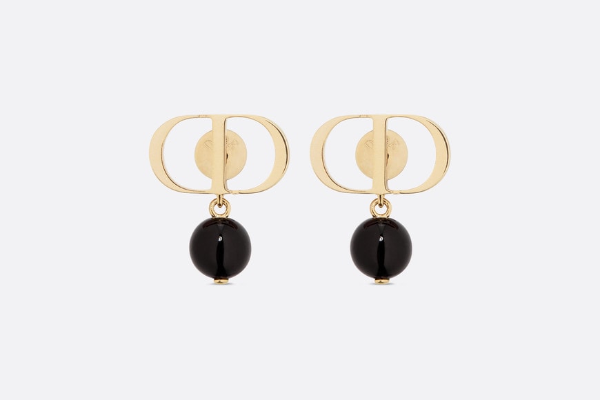 Petit CD Earrings • Gold-Finish Metal and Black Resin Pearls